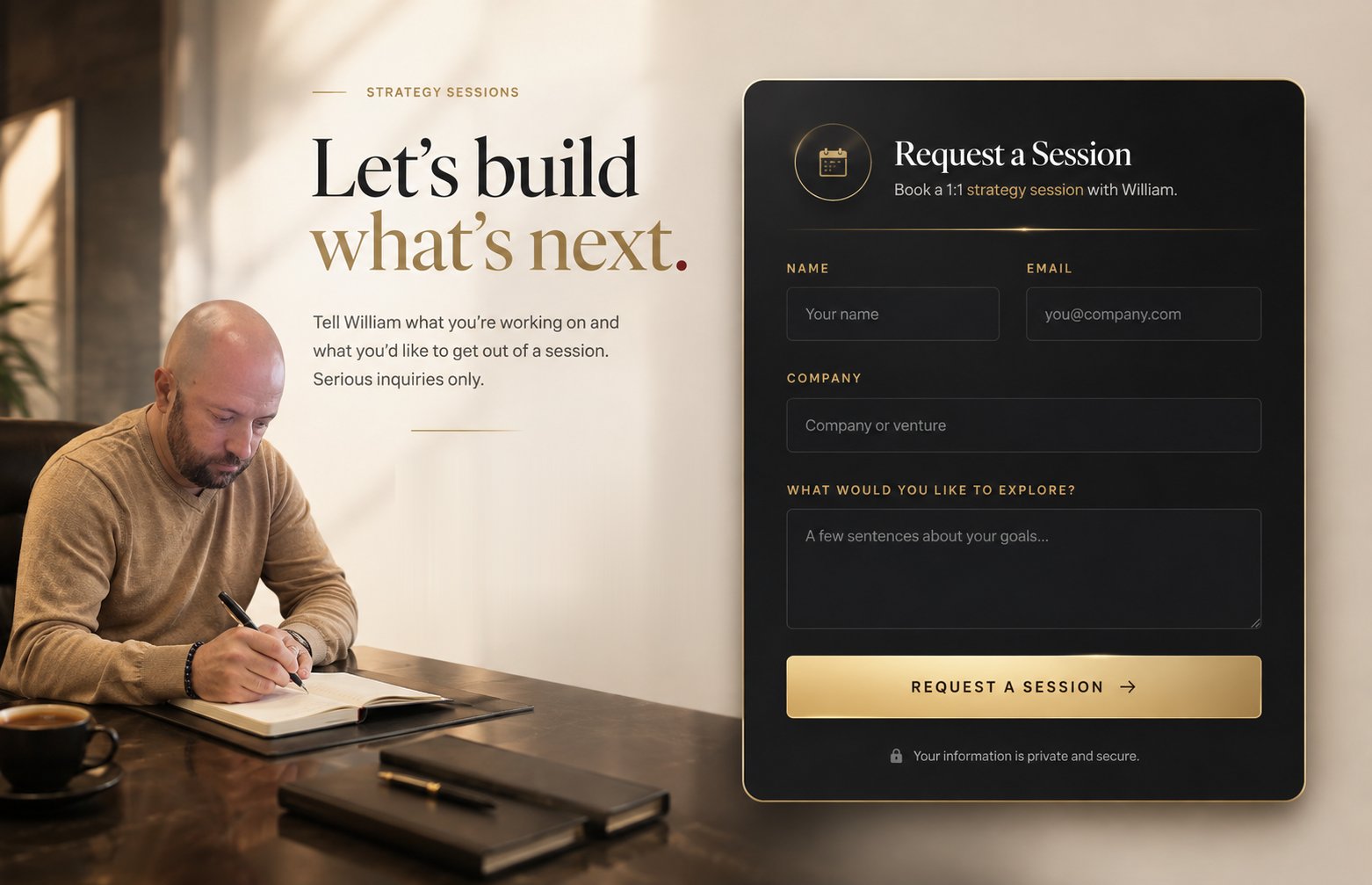 Let's build what's next — strategy sessions with William